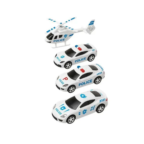 Set 5 Vehicule Politie Forces BQ Pull-Back - 4 Masini si Elicopter Jucarie Copii 3+