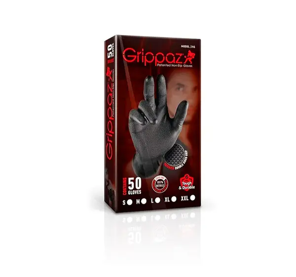 Set 50 de manusi nepudrate, din nitril, negre, marimea XL, GRIPPAZ
