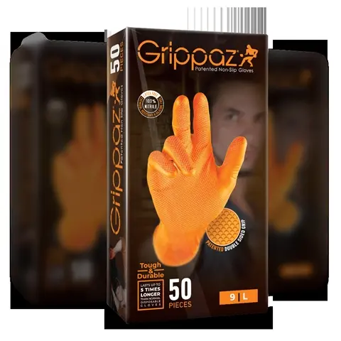 Set 50 de manusi nepudrate, din nitril, portocalii, marimea L, GRIPPAZ