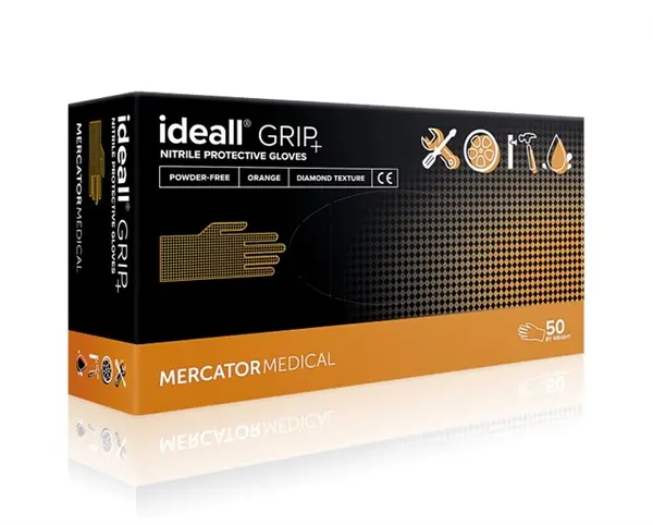 Set 50 de manusi nepudrate, din nitril, texturate, portocalii, marimea XL, MERCATOR