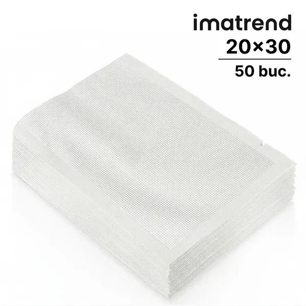 Set 50 role pungi de vidat gofrate IMA Trend 20 × 30 cm – folie profesionala, compatibile aparate de vidat alimente, reutilizabile, rezistente, universal transparent
