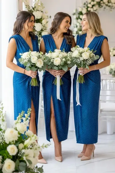 Set 5x Rochie lunga pentru evenimente, JHOSY din colectia domnisoare de onoare, Bleumarin, Marime S/M