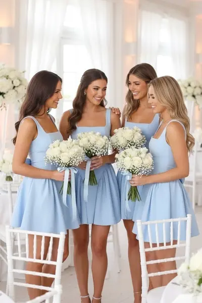 Set 5x Rochie scurta babydoll MARA, cu funda, BLEU, Marime S/M/L