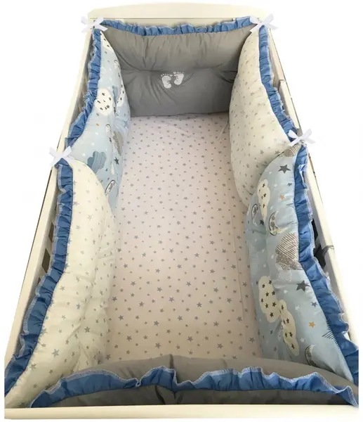 Set 6 aparatori protectii laterale patut 120x60 cm Albastru-norisori-stelute