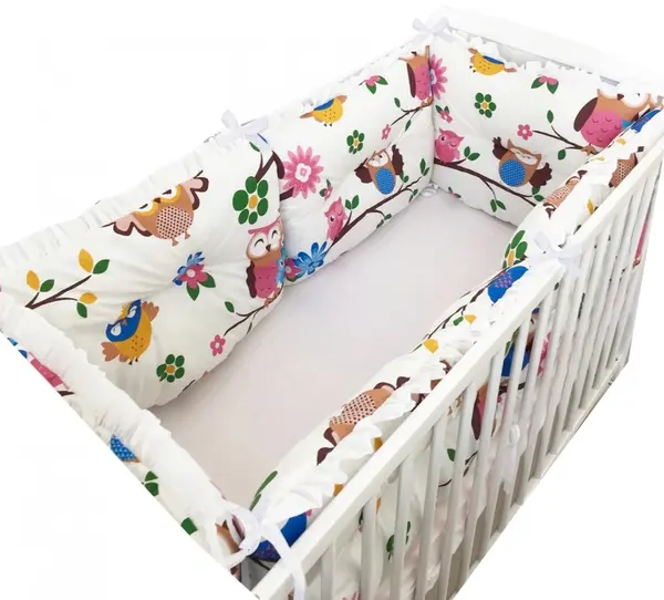 Set 6 aparatori protectii laterale patut 140x70 cm Bufnite colorate