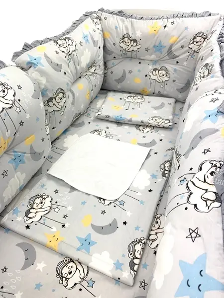 Set 6 aparatori protectii laterale patut 140x70 cm Ursuleti somnorosi gri