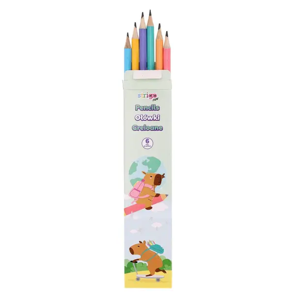 Set 6 Creioane Strigo HB Pastel cu guma de E ters , Seria Capybara