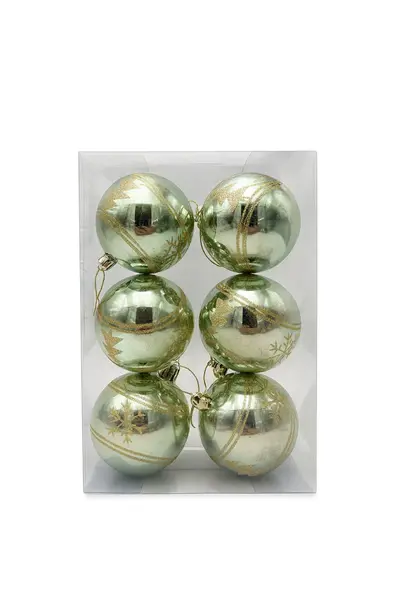 Set 6 globuri Craciun verde deschis metalizat, model auriu, 23x15.5x7.5cm