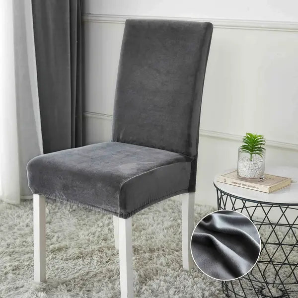 Set 6 huse universale pentru scaun, CATIFEA, Jojo Home, Gri inchis