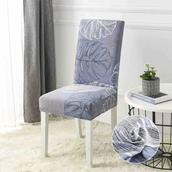 Set 6 huse universale pentru scaun, ELASTICE, Jojo Home, Bleu, frunze