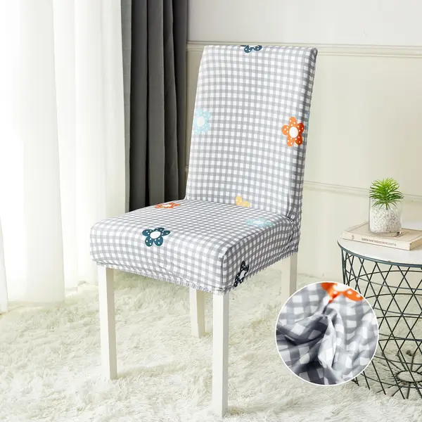 Set 6 huse universale pentru scaun, ELASTICE, Jojo Home, Gri, carouri, flori