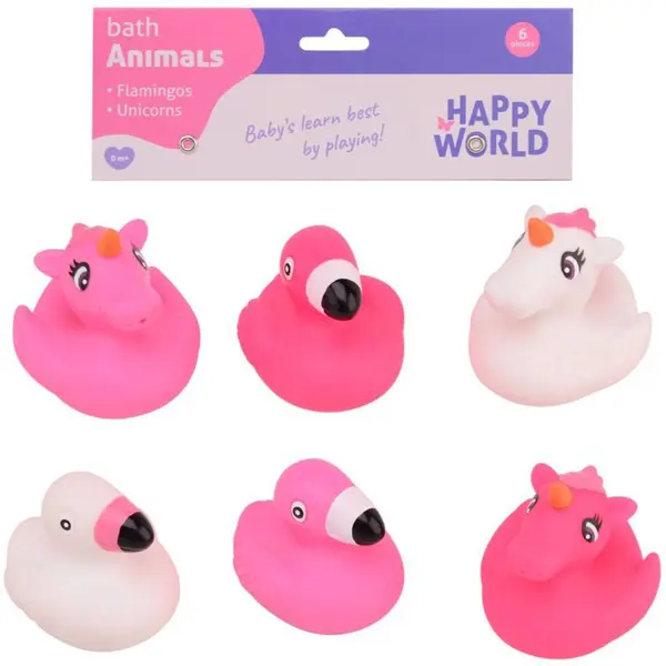 Set 6 jucarii din cauciuc pentru baie flamingo unicorn