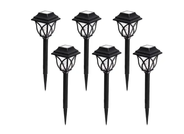 Set 6 lampi solare pentru gradina tip felinar negru