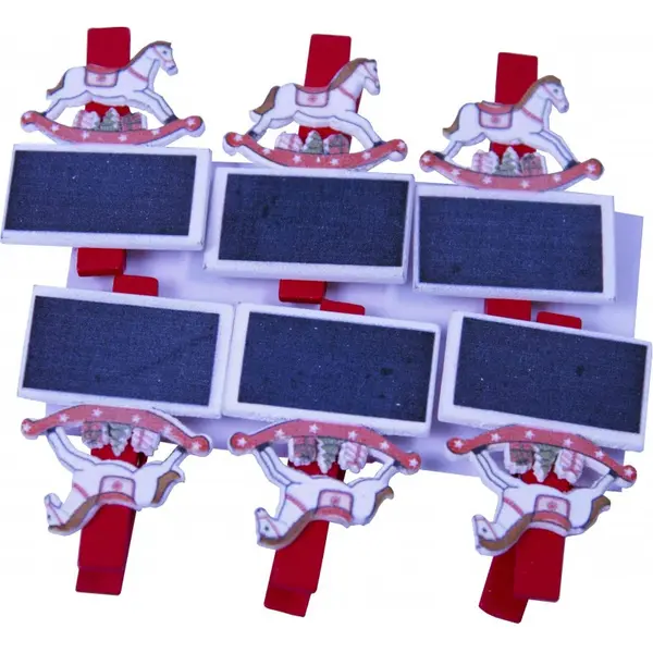 Set 6 mini carlige decorative din lemn,calut cu sanie,multicolor,3.5cm