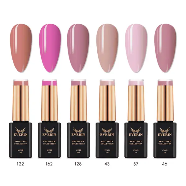 Set 6 Oje Semipermanente Everin Brilliance SB1 - Nuanțe Nude și Pink