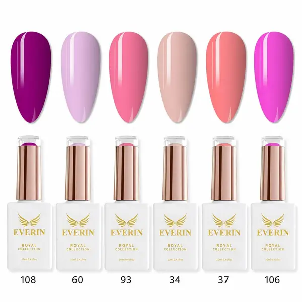 Set 6 Oje Semipermanente Everin Royal SR1 - Nuanțe Roz, Nude și Coral