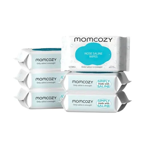 Set 6 pachete de servetele umede pentru nasul bebelusilor Momcozy cu solutie salina