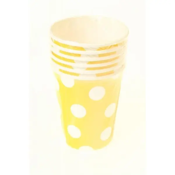 Set 6 Pahare petrecere GoDan Party cu buline albe, 270ml, carton, galben