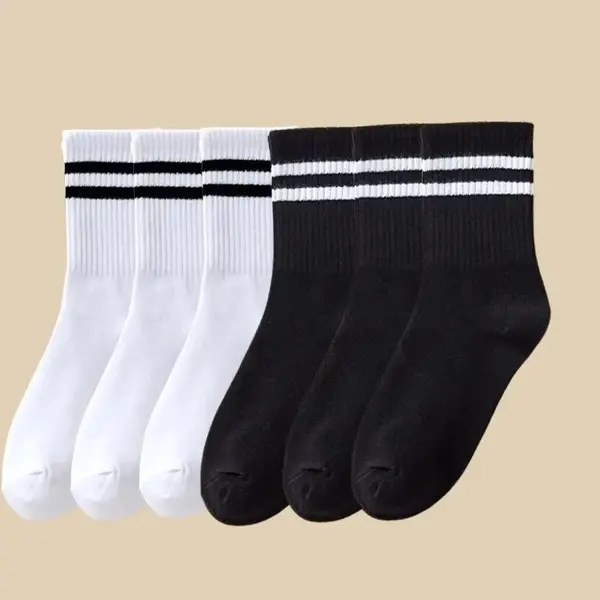 Set 6 perechi de sosete pentru dama, SS056, Alb/Negru, marime universala (35-39)