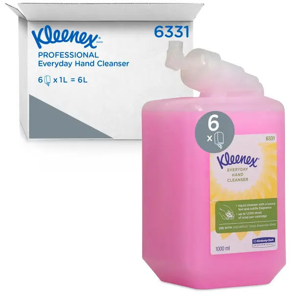 Set 6 rezerve sapun lichid cu parfum floral Kleenex Pink 1L Set 6 buc rezerve sapun 1 L Kleenex Pink