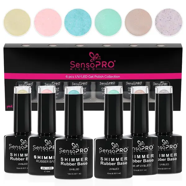Set 6 Shimmer Rubber Base 10ml SensoPRO Milano, Shine Shine Baby