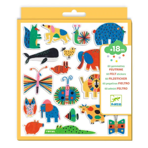 Set 60 stickere din fetru - Animale Vesele, Djeco