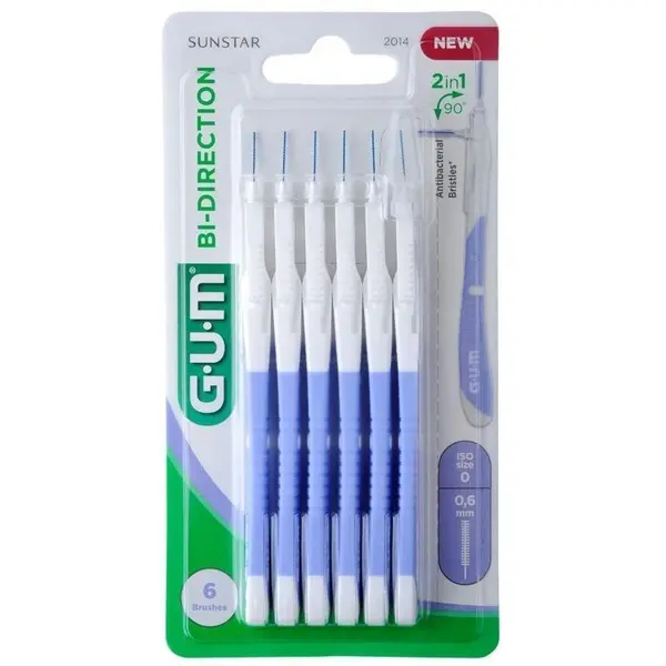Set 6x Periute Interdentare, GUM, Bi-Direction, pentru Curatare in Profunzime, Tratate cu Clorhexidina, 0.6mm