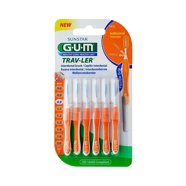 Set 6x Periute Interdentare, GUM, Trav-Ler, pentru Curatare in Profunzime, Tratate cu Clorhexidina, 0.9 mm