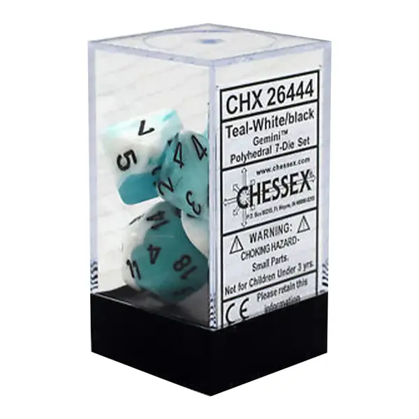 Set 7 Zaruri Chessex Gemini Polyhedral - Alb-Turcoaz/Negru