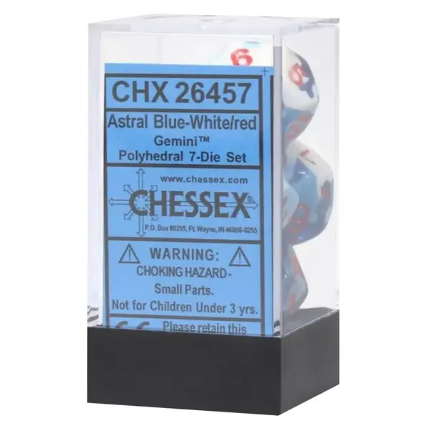 Set 7 Zaruri Chessex Gemini Polyhedral - Astral Blue-Alb/Rosu