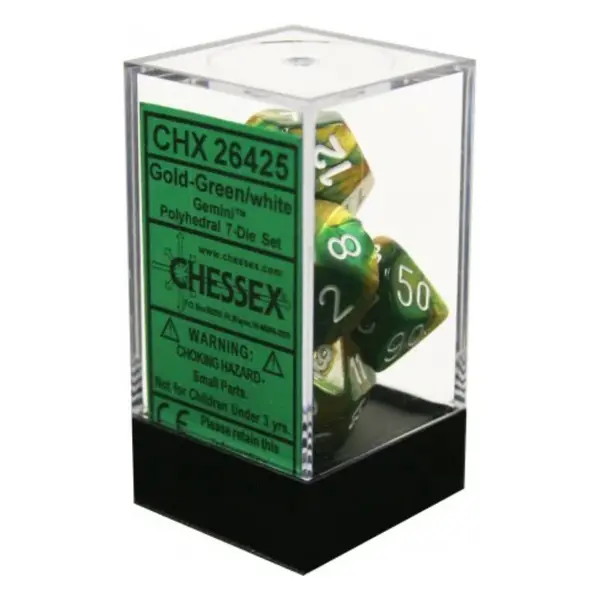 Set 7 Zaruri Chessex Gemini Polyhedral - Auriu-Verde/Alb