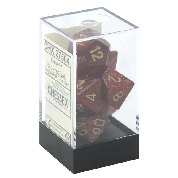 Set 7 Zaruri Chessex Glitter Polyhedral - Rubiniu/Auriu