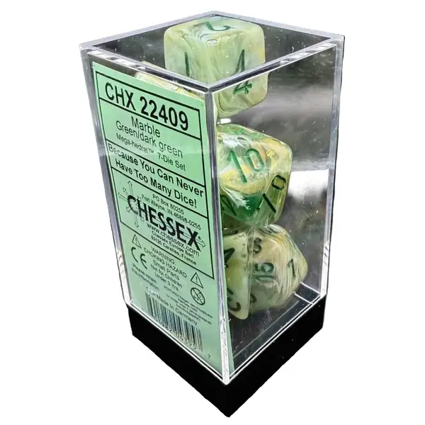 Set 7 Zaruri Chessex Mega-hedral Marble - Green/dark green