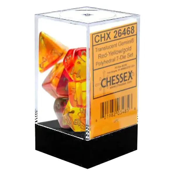 Set 7 Zaruri Gemini Polyhedral Translucent - Rosu-Galben/Auriu