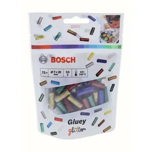 Set 70 Baghete pentru lipit Bosch GLUEY Sticks Glitter Mix, 7 mm diametru, 20 mm lungime