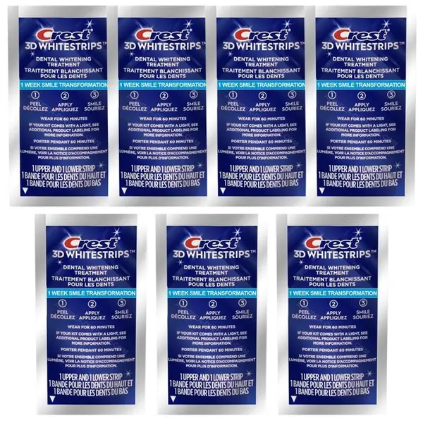 Set 7x Benzi Albirea Dintilor, Crest, 3D White, 1 Week Smile Transformation, 10% Concentratie, Tratament 7 zile, 60 min, Nivel A