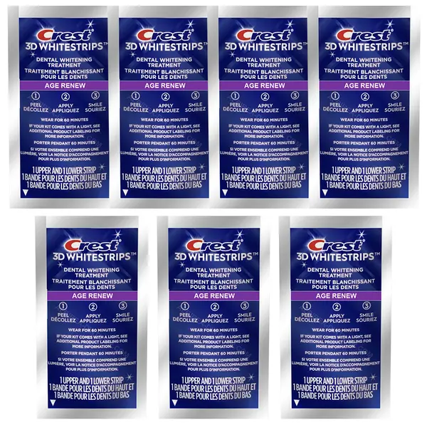 Set 7x Benzi Albirea Dintilor, Crest, 3D White, Age Renew, 14% Concentratie, Tratament 7 zile, 60 min, Nivel Albire 25