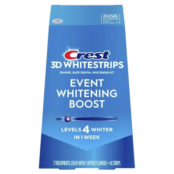 Set 7x Benzi Albirea Dintilor, Crest, 3D White, Event Whitening Boost, 10% Concentratie, Tratament 7 zile, 30 min, Nivel Albire