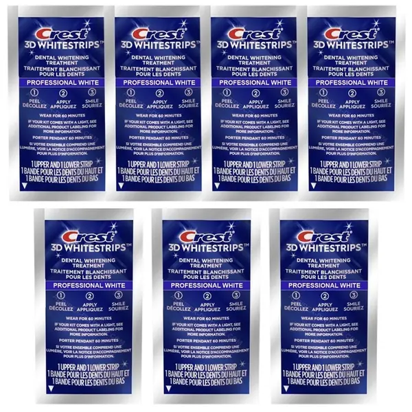 Set 7x Benzi Albirea Dintilor, Crest, 3D White, Professional White, 10% Concentratie, Tratament 7 zile, 45 min, Nivel Albire 20