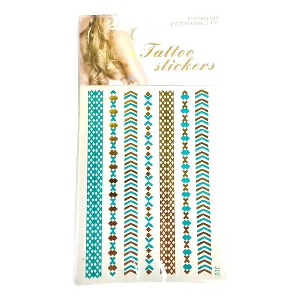 Set 7x Tatuaje Temporare, Zamo®, Boho Tribal, J02, Rezistente la Apa, Diverse Modele, 30cm lungime, Auriu si Turcoaz
