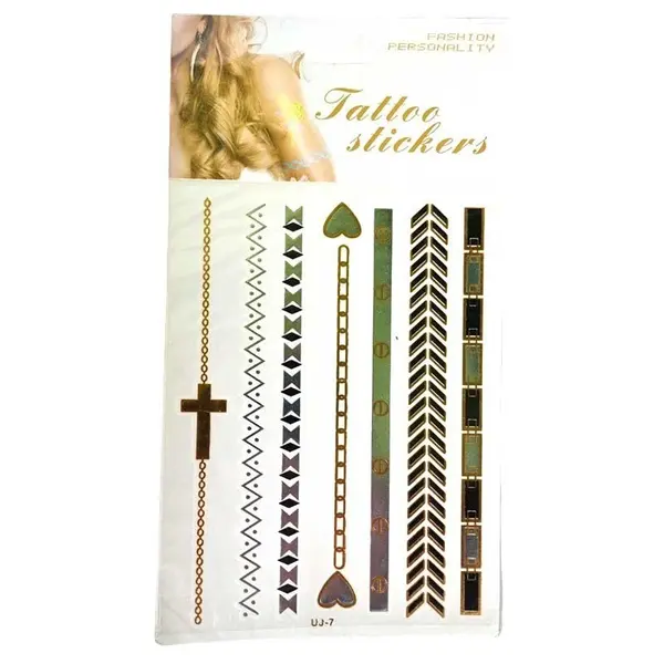 Set 7x Tatuaje Temporare, Zamo®, Boho Tribal, UJ-7, Rezistente la Apa, Diverse Modele, 30cm lungime, Auriu si Negru