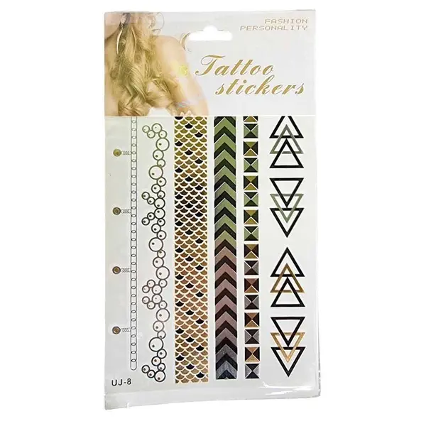 Set 7x Tatuaje Temporare, Zamo®, Boho Tribal, UJ-8, Rezistente la Apa, Diverse Modele, 30cm lungime, Auriu si Negru