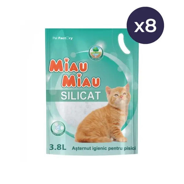 Set 8 buc x Asternut igienic pentru pisici Miau Miau Silicat 3,8L
