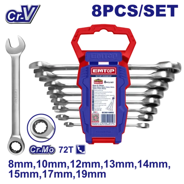 Set 8 chei cu clichet 8-19mm - ECSS10802, EMTOP
