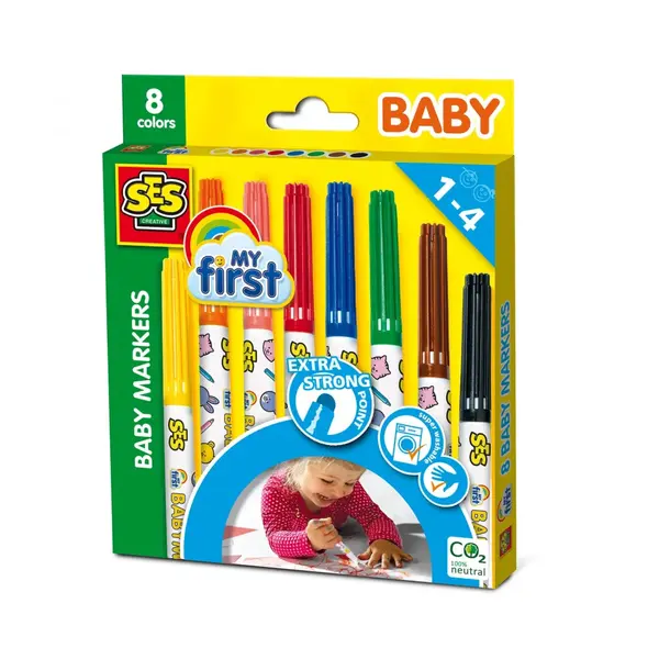 Set 8 markere colorate pentru copii, My First, ergonomice si sigure pentru primele desene