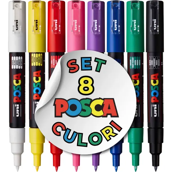 Set 8 Markere POSCA PC-1M , Varf Fin 0.7 mm