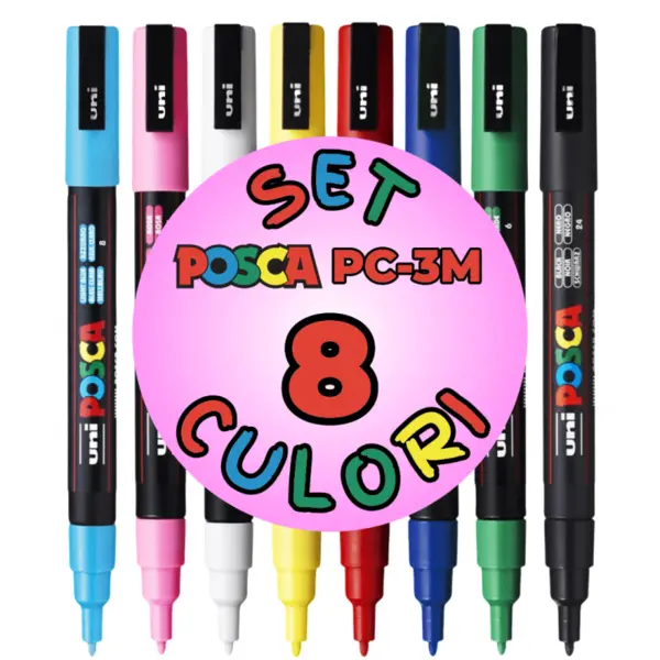 Set 8 Markere POSCA PC-3M , Varf Fin 0.9, 1.3 mm
