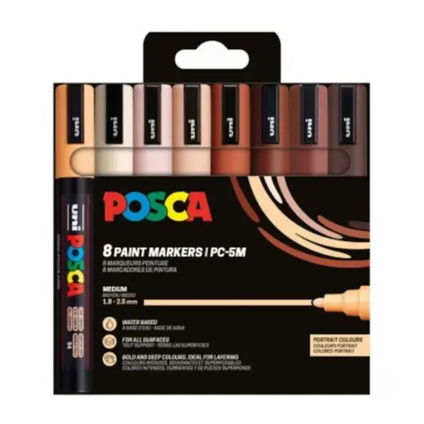 Set 8 markere UNI Posca PC-5M 1.8-2.5 mm, nuante maro