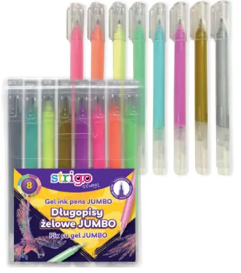 Set 8 pixuri gel Strigo Jumbo, neon + metalic, 0.8 mm