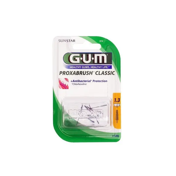 Set 8x Periute Interdentare, GUM, ProxaBrush, pentru Curatare in Profunzime, Tratate cu Clorhexidina, 1.3mm
